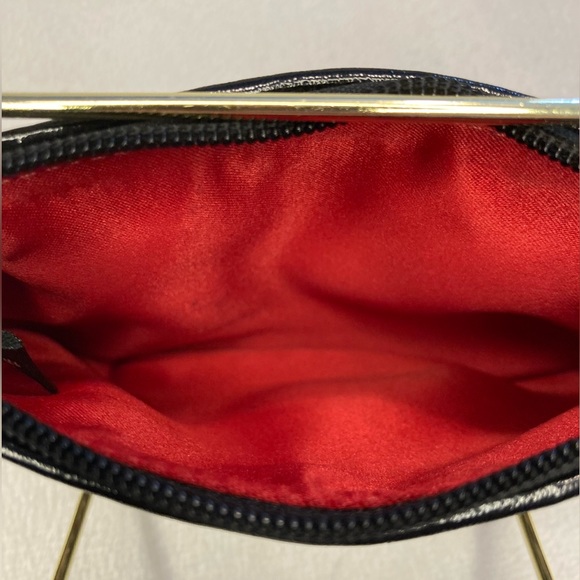 Coach Poppy Red Black Silver Glitter Tartan Plaid Zip Wristlet Patent Trim. Rare - Picture 11 of 12